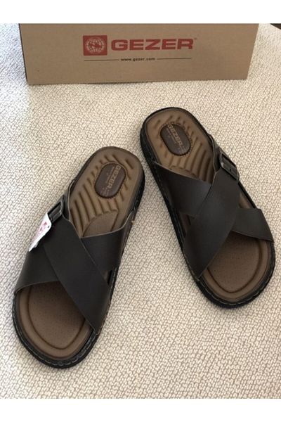 GEZER Men's Orthopedic Comfortable Sole Cross Adjustable Black Men's Slippers