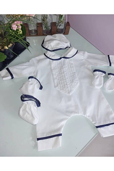 Tozpembebaby Navy Blue Piping Baby Boy Romper Set