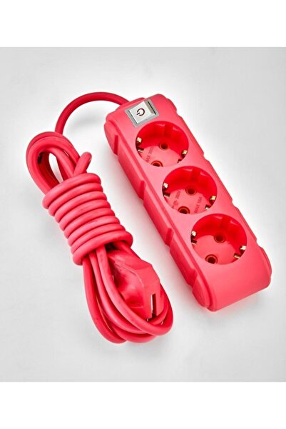 UFO Anahtarlı Elektrik  Fuşya Renkli Üçlü Topraklı Kablolu Topraklı Grup Priz...