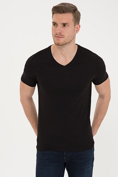 Pierre Cardin Μαύρο T-Shirt με λαιμόκοψη V Slim Fit Basic