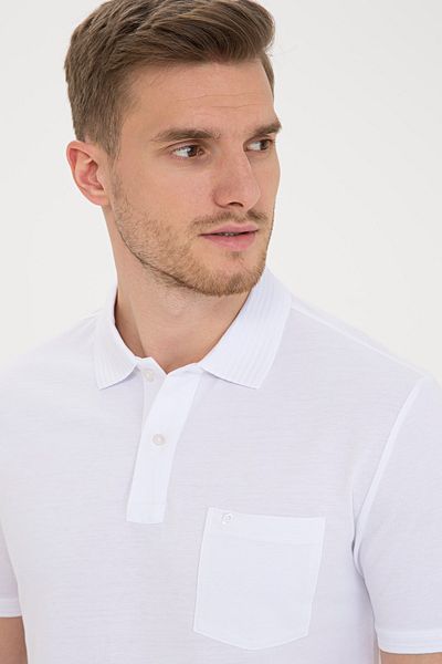 Pierre Cardin Λευκό μπλουζάκι με κανονική εφαρμογή Basic Polo λαιμόκοψη