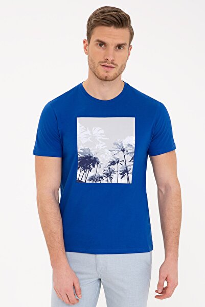 Pierre Cardin Mavi Slim Fit Bisiklet Yaka T-Shirt