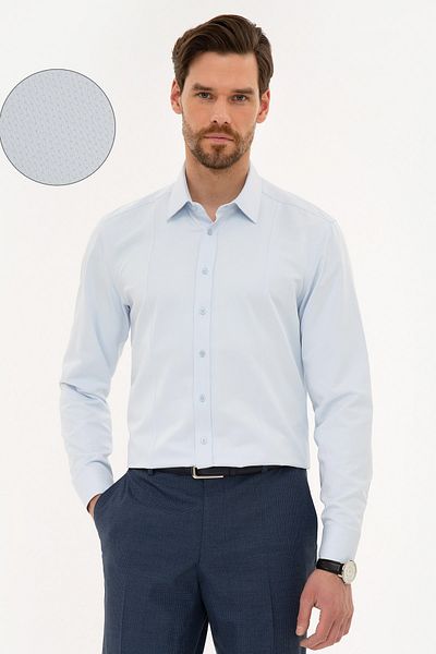 Pierre Cardin Ανοιχτό μπλε Slim Fit Dobby πουκάμισο