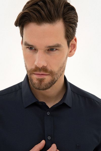 Pierre Cardin Μπλε Navy Slim Fit Dobby πουκάμισο