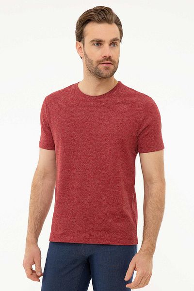 Pierre Cardin Μπλούζα με Στρογγυλή Λαιμόκοψη Μπορντώ Slim Fit