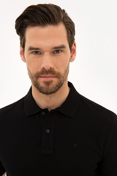 Pierre Cardin Black Slim Fit Basic Polo Neck T-Shirt