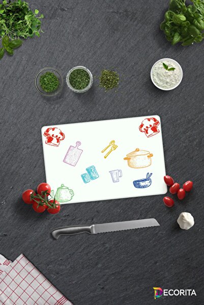Decorita Renkli Tahta | Cam Kesme Tahtası - Cam Kesme Tablası | Beyaz Fon | 2...