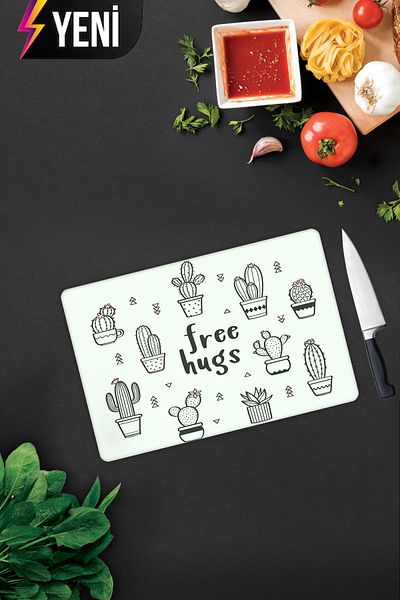 Decorita Free Hugs |   Glass Cutting Board - Glass Cutting Board |   20cm X 30cm