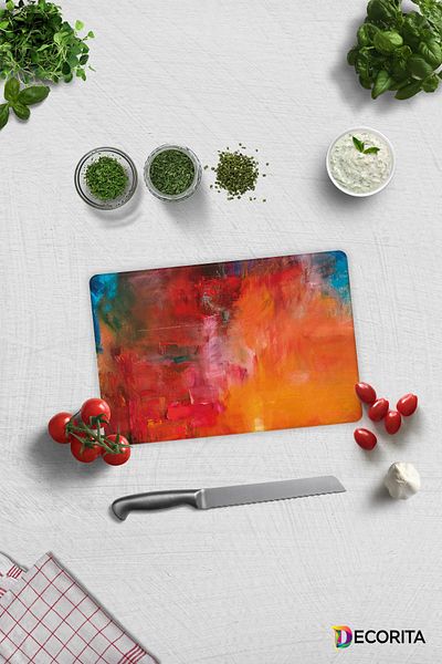 Decorita Colorful Oil Painting |   Glass Cutting Board - Glass Cutting Board |   20cm X 30cm