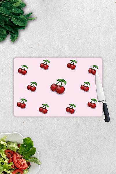 Decorita Pink Textured Cherry Pattern |   Glass Cutting Board - Glass Cutting Board |   20cm X 30cm