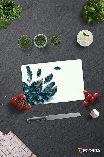 Decorita Plumas Pattern |   Glass Cutting Board-Glass Cutting Board |   20cm X 30cm