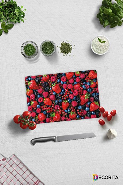 Decorita Purple and Red Fruits |   Glass Cutting Board - Glass Cutting Board |   20cm X 30cm