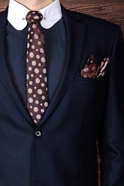 BZN ربطة عنق منديل كريم بني للرجال