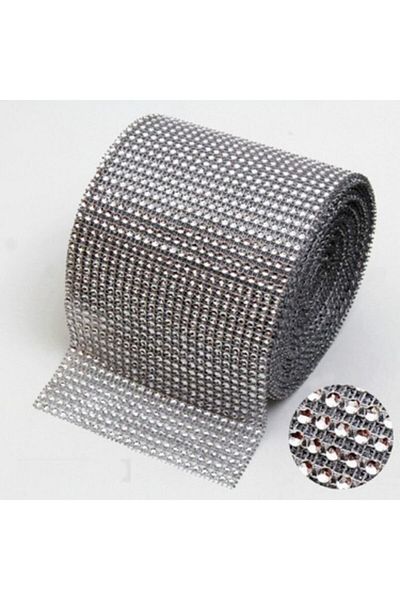 Aker Hediyelik Silver Color Decorative Stoned 24 Row Stone Gray 1m Row Wafer Crystal Stone Plastic Strip