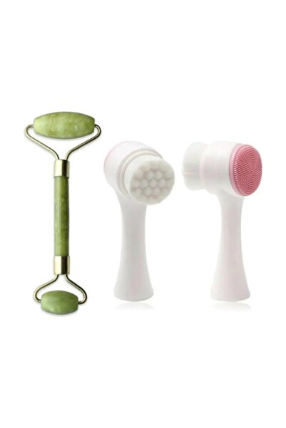 Generic Brand Jade Roller 2-Pack Jade Stone Massager and Silicone Facial Clea...