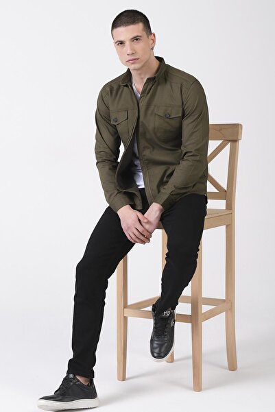 Giymoda Ανδρικό τζιν πουκάμισο με φερμουάρ και κανονική εφαρμογή