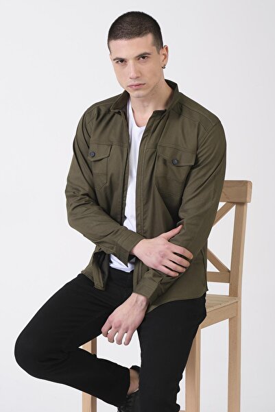 Giymoda Cămașă din denim cu fermoar pentru bărbați