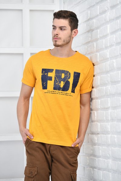 FBI Mustard Men's Crew Neck Printed Slim Fit T-shirt F5442