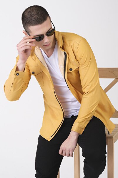 Giymoda Erkek Fermuarlı Regular Fit Denim Gömlek