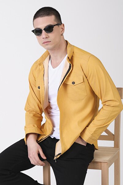 Giymoda Erkek Fermuarlı Regular Fit Denim Gömlek