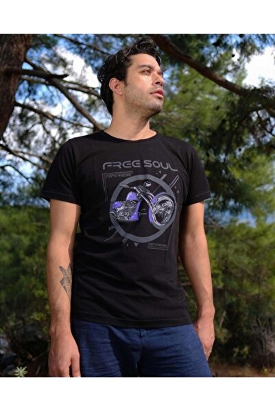 Loop Hi Tricou cu imprimeu cu design special pentru bărbați, negru, cu guler ...