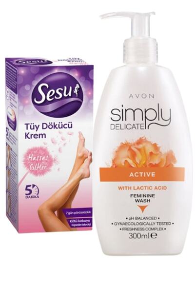 Sesu Tüy Dökücü Krem 40 Ml + Simply Delicate Active Hijyenik Bölge Temizleyic...