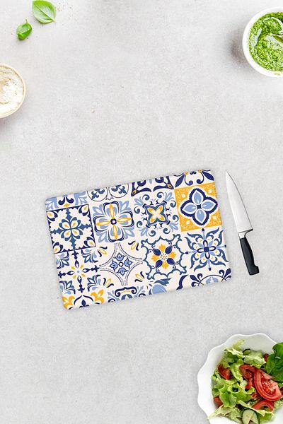 Decorita Blue Tile Pattern |   Glass Cutting Board - Glass Cutting Board |   20cm X 30cm