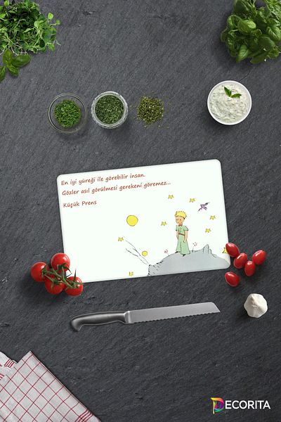 Decorita Little Prince Patterned |   Glass Cutting Board - Glass Cutting Board |   20cm X 30cm