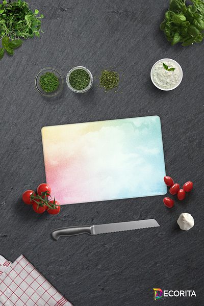 Decorita Colorful Clouds |   Glass Cutting Board - Glass Cutting Board |   20 cm X 30 cm