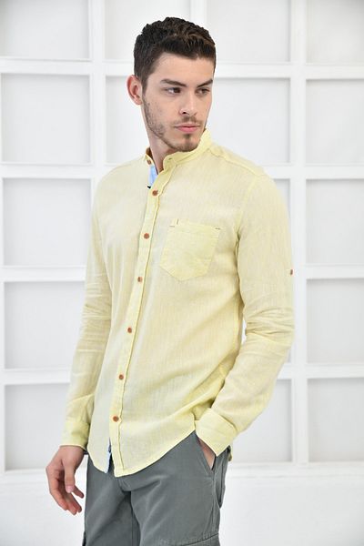 FBI Men's Yellow Linen Modern Fit Sleeves Foldable Shirt with Pockets F5159