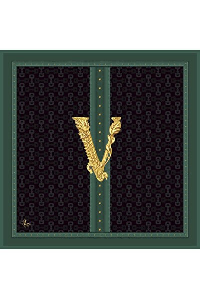 19V69 ITALIA Siyah Zümrüt Yeşili Black Twill Eşarp 90x90 Cm Eşarp Askısı Ve H...