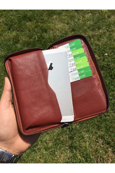 DERKON Zippered Genuine Leather Wallet with Phone Compartment