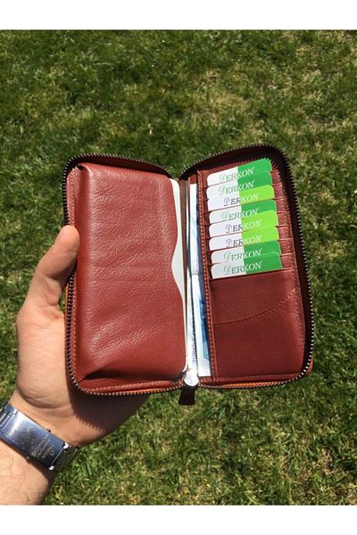 DERKON Zippered Genuine Leather Wallet with Phone Compartment