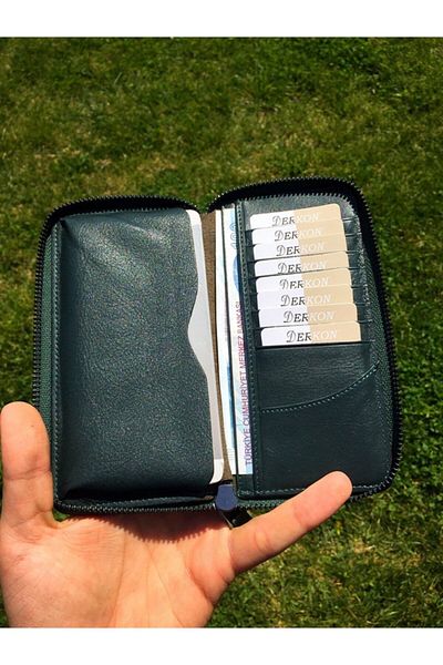 DERKON Zippered Genuine Leather Wallet with Phone Compartment