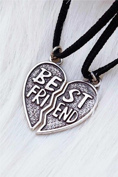 AlpCollection Gray Heart Best Friends Double Leather String Metal Gift Necklace Jewelry