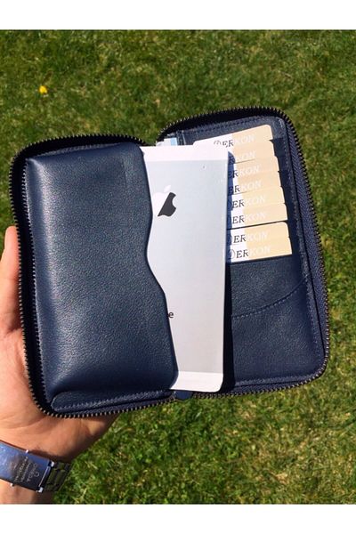 DERKON Zippered Genuine Leather Wallet with Phone Compartment