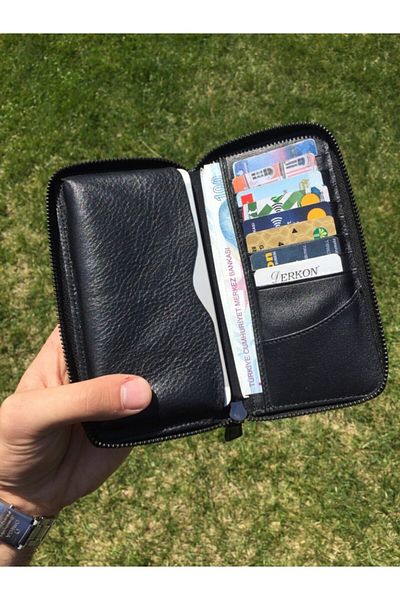DERKON Zippered Genuine Leather Wallet with Phone Compartment
