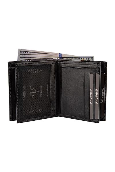 Garbalia Genuine Leather Crazy Black Men's Money Portfolio Marshall