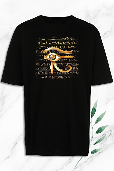 perseusshopping تي شيرت أسود اللون مطبوع عليه عين حورس مصر القديمة مقاس كبير للجنسين