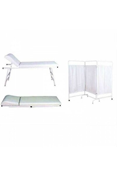 RAJ Katlanabilir Ayaklı Muayene Masası Ve 3 Katlı Paravan Revir Katlanır Paravan 2 Li Set