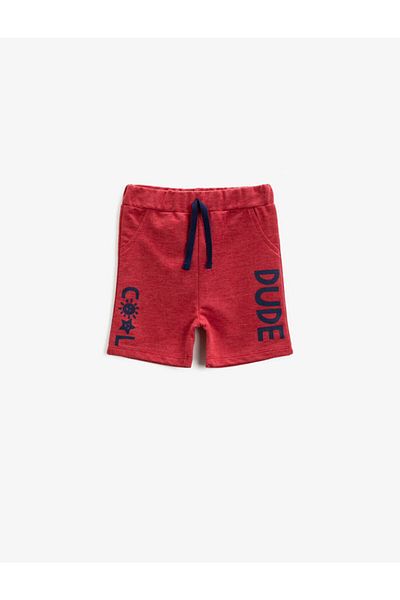 Koton Boy's Red Lettered Waistband Shorts