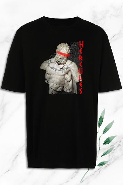 perseusshopping Tricou negru unisex supradimensionat cu imprimeu Sculptură mi...