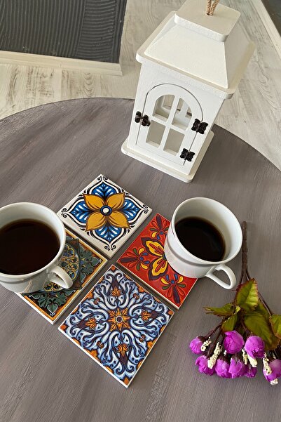 Genel Markalar Çini Seramik 4'lü Set Dekoratif Hediyelik Bardak Altlığı Çini ...