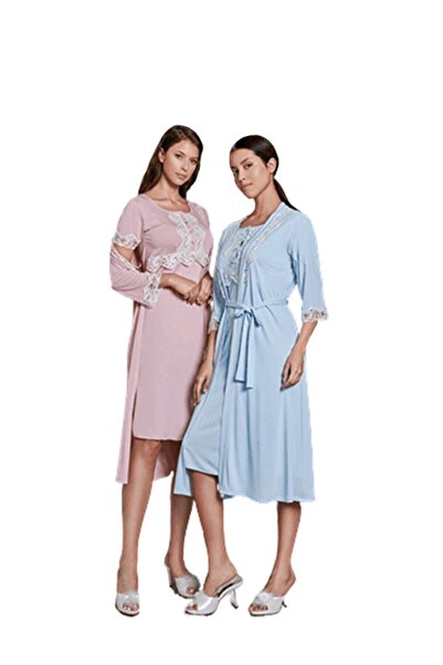 Jar Pierre طقم ثوب نوم نسائي من الفيسكوز الأزرق 219