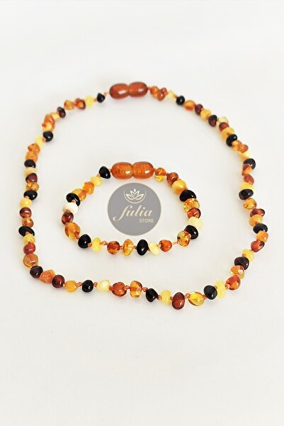 Fulia طقم سوار وقلادة على شكل قطرة من الكهرمان البلطيقي للأطفال