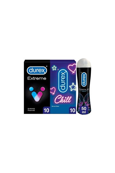 Durex Chill Karma Prezervatif 10'lu + Extreme Prezervatif 10'lu + Extreme Jel...