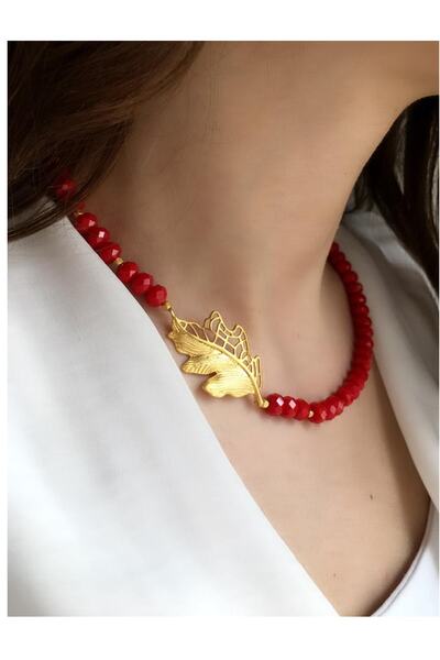 Serline Desing Women's Gold Leaf Red Czech Crystal Special Design Sports Neck...