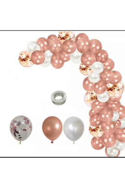 Deniz Party Store Rose Gold Transparent Confetti Chain Balloon Set