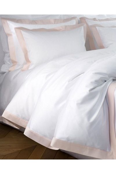 METİNEV King Size Powder Striped Cotton Satin White Duvet Cover Set