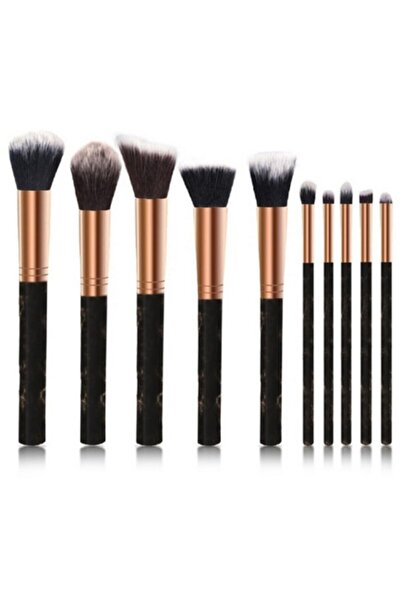 AİLY COSMETİCS Aily 10'lu Mermer Desen Makyaj Fırça Seti Siyah